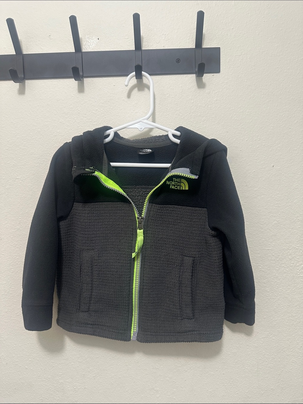 The North Face Kids Black Hoodie with Lime Green Accent